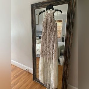 Hi- low backless lace dress, delicate lace, zip up